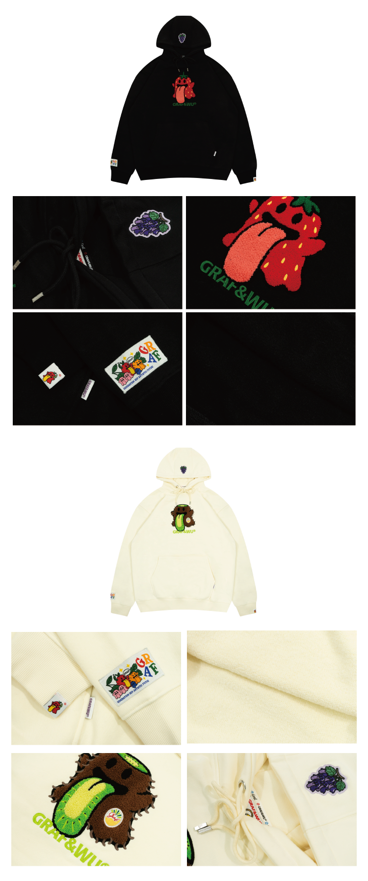 GRAF&WU Fruit Cute Ghost Towel Embroidery Fleece Hoodie