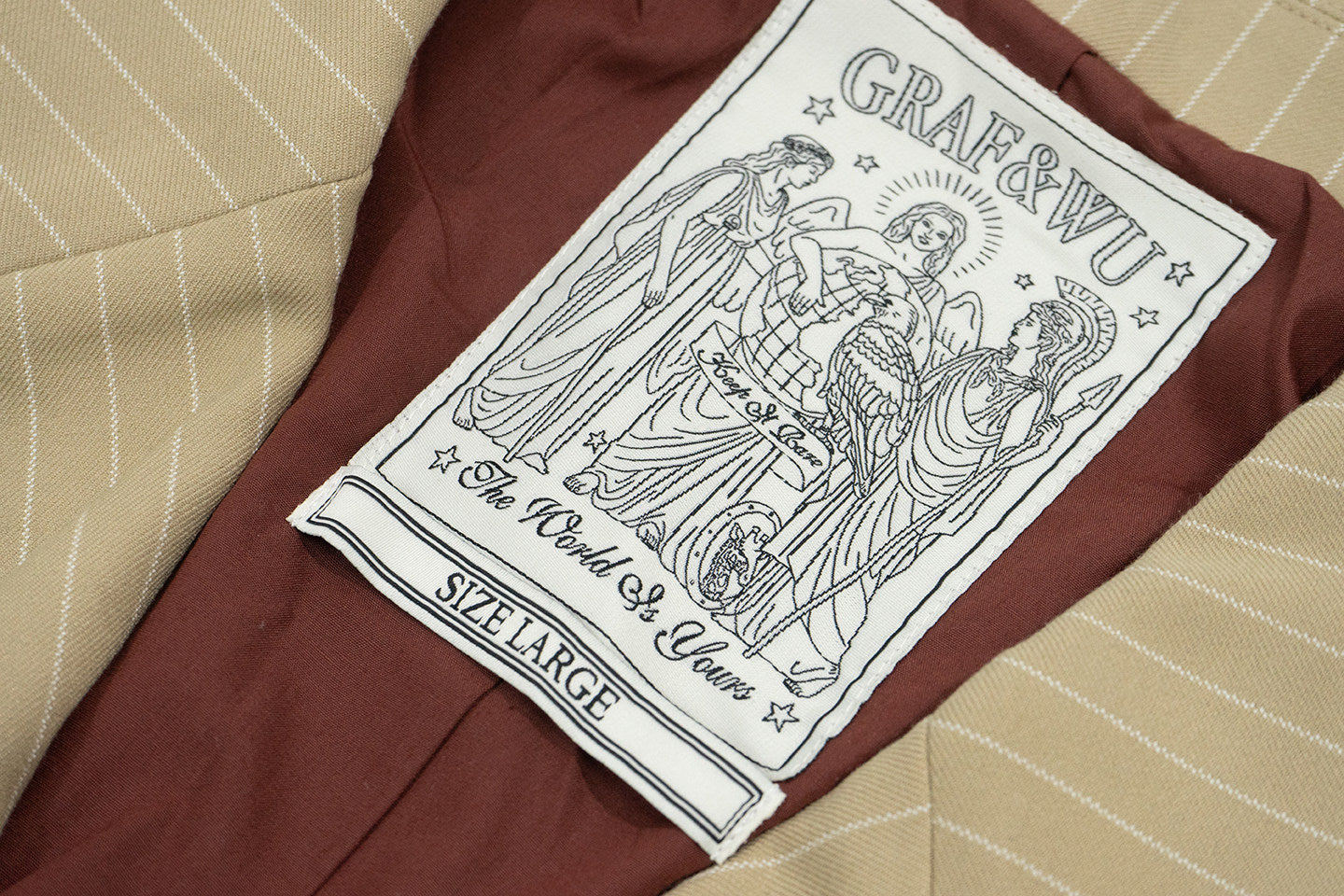 GRAFWU Oversized Pinstripe Double-Breasted Blazer Unisex Neutral Tone Suit