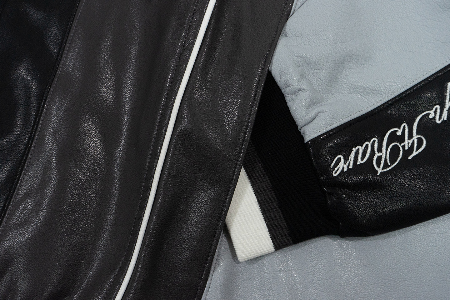 GRAF&WU Retro PU Leather Patchwork Black Warrior Sports Jacket