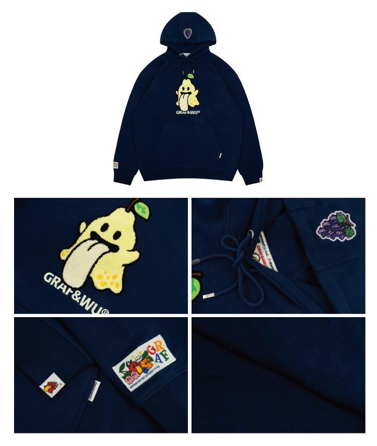 GRAF&WU Fruit Cute Ghost Towel Embroidery Fleece Hoodie