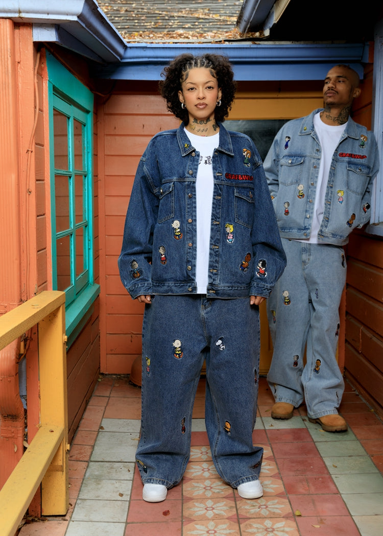 GRAF X Peanuts【Snoopy Collaboration】Jeans Charlie Brown Lucy Embroidered Pants Baggy Fit Denim Trousers Men Women Classic Straight-Leg Denim