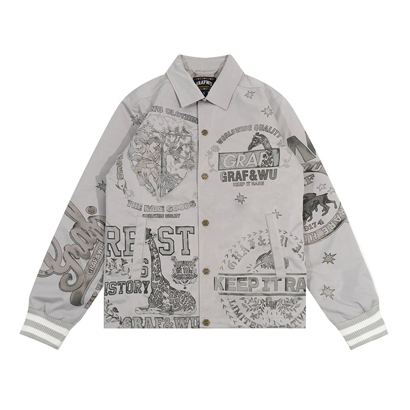 GRAF&WU Floral Giraffe Goddess Blessing Cotton Padded Coach Jacket
