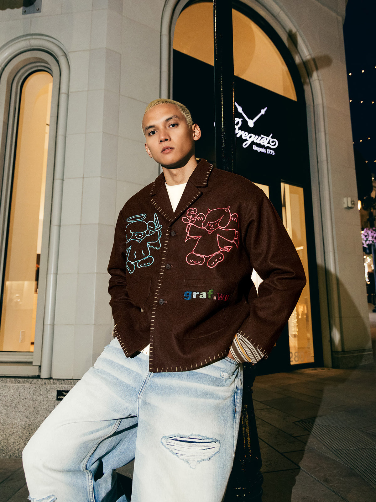 GRAF&WU Angel Devil Character Embroidery Hand-stitched Wool Coat - Premium Streetwear