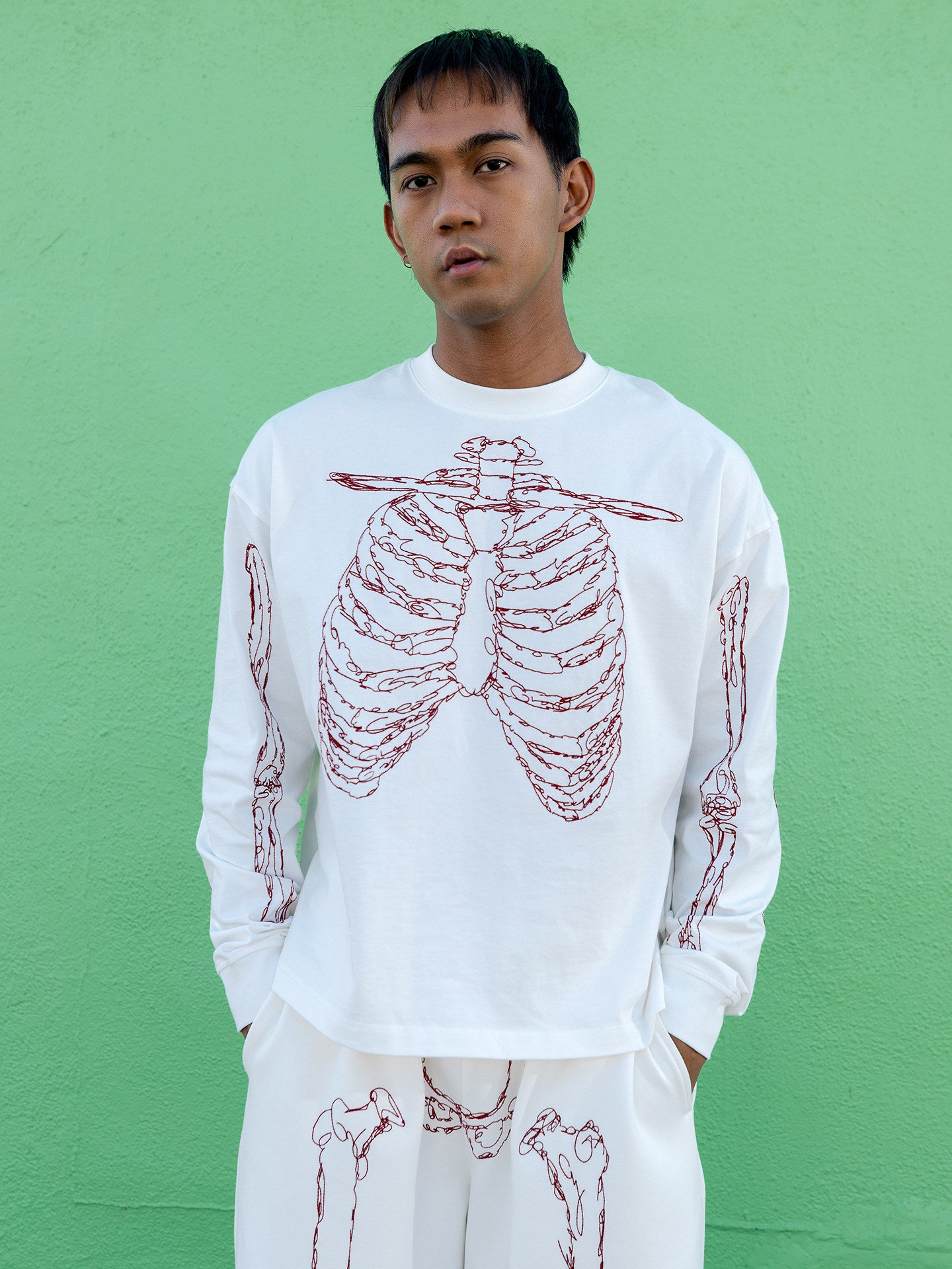 GRAF&WU Skeleton Rib Cage Graphic Long Sleeve Shirt