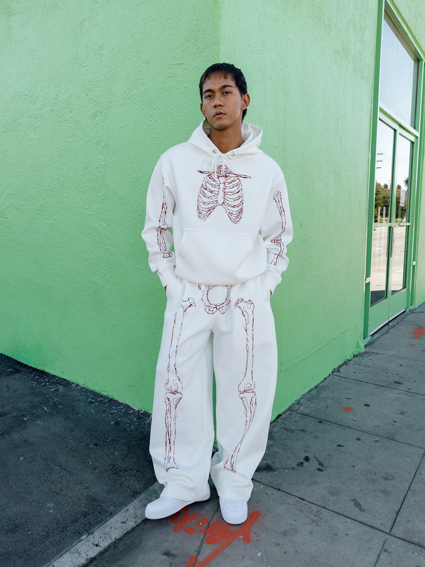 GRAF&WU Skeleton Rib Cage Embroidery Oversized Streetwear Hoodie