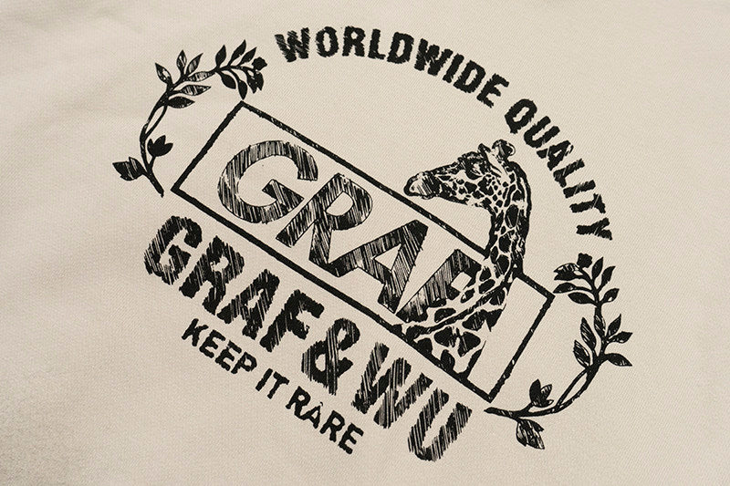 GRAF&WU Vintage Washed Distressed Giraffe Design Cropped Hoodie