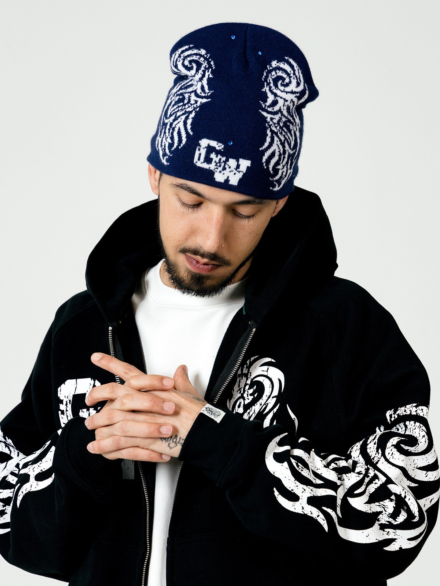 GRAF&WU Dragon Horse Print Retro Letter Graphic Hoodie