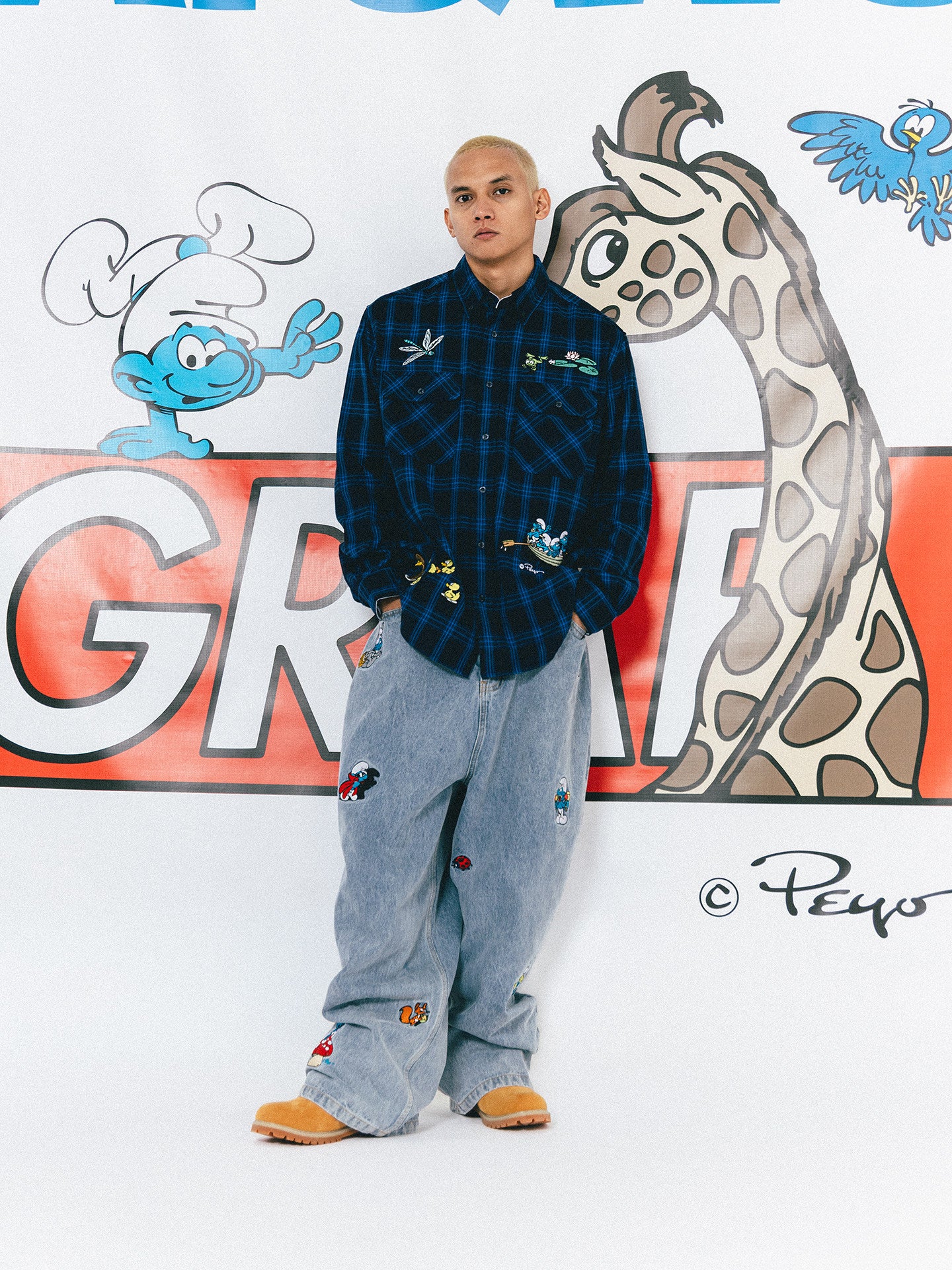 GRAF X SMURF Dragonfly Frog Character Landscape Embroidered Shirt