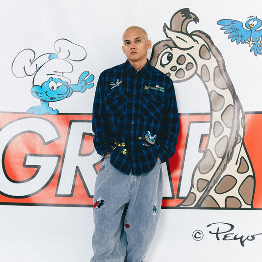 GRAF X SMURF Dragonfly Frog Character Landscape Embroidered Shirt