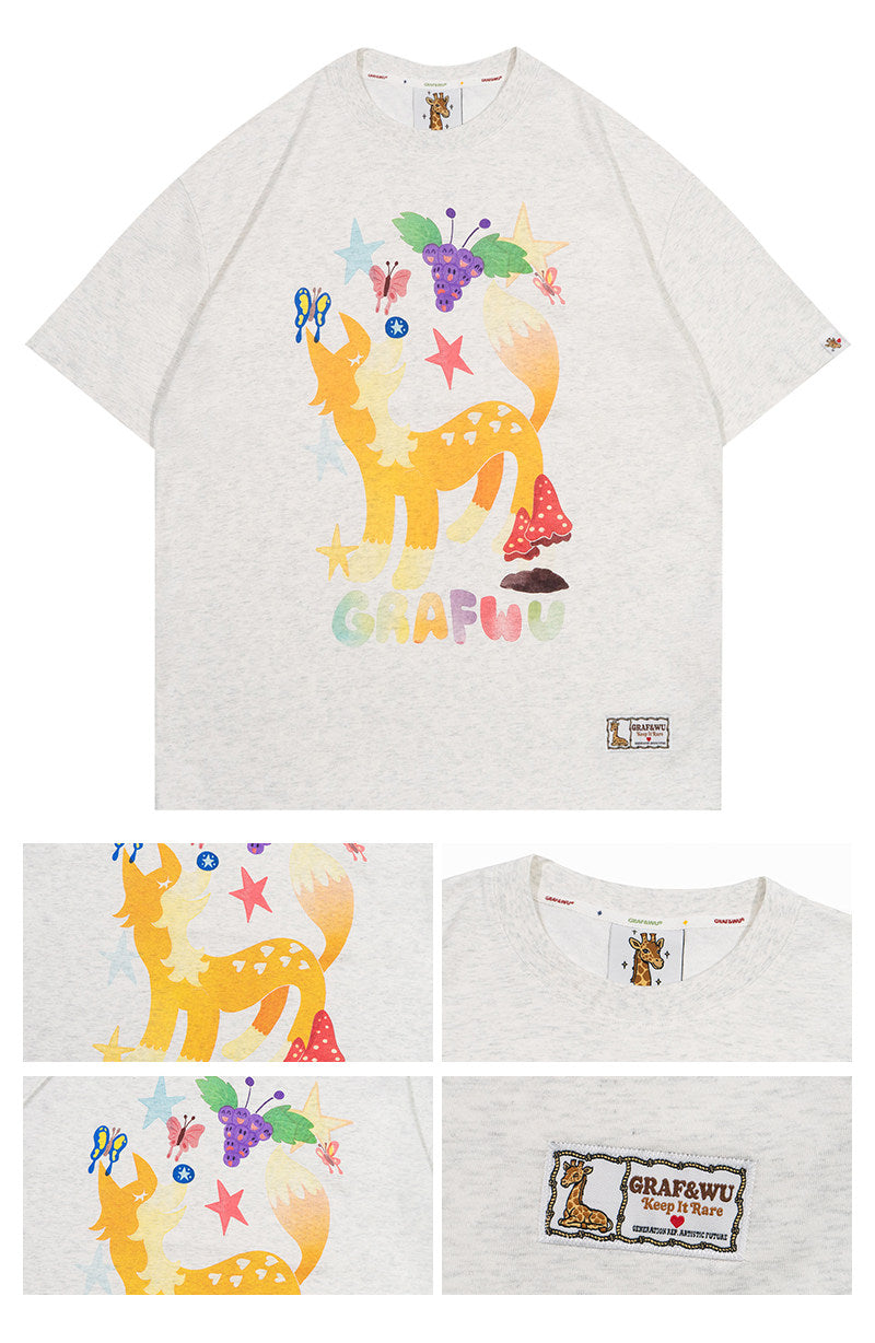 GRAF&WU【Giraffe Fable】Fox and Grapes Story Streetwear Cool Feeling T-Shirt