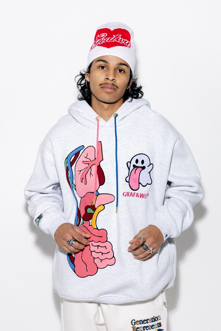 GRAF&WU Sweet Anatomy Cute Ghost Velcro Plush Pink Viscera Fleece Hoodie