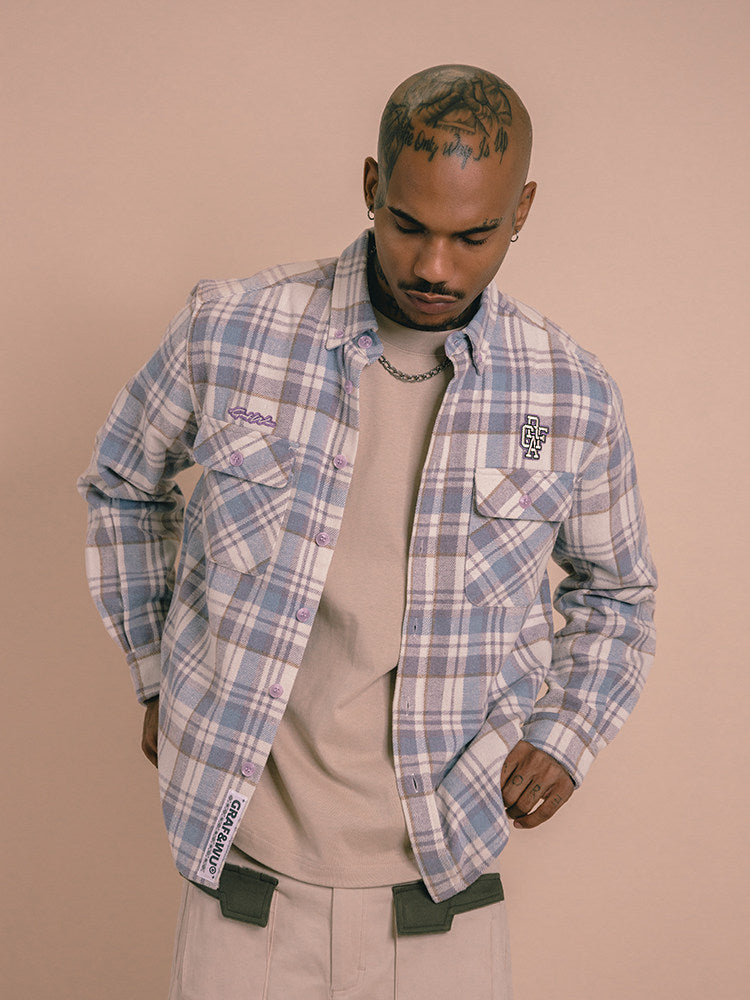 GRAF&WU Brand Letter Embroidered Fashion Flannel Loose Shirt
