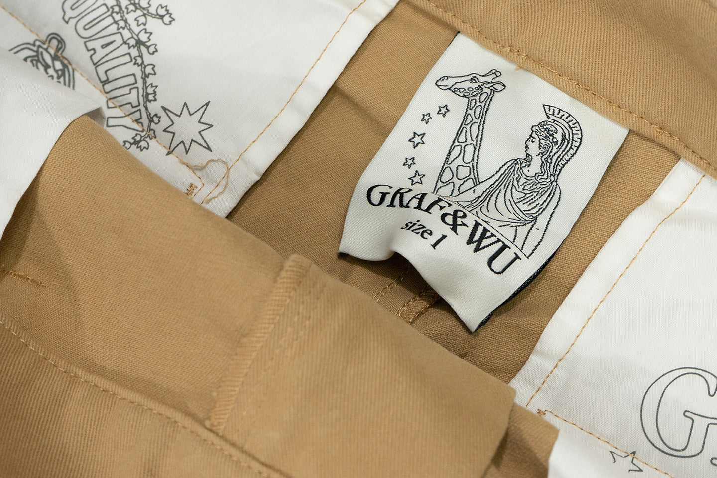 GRAF&WU Retro Metal Giraffe Oversize 100% Cotoon Cargo Pants