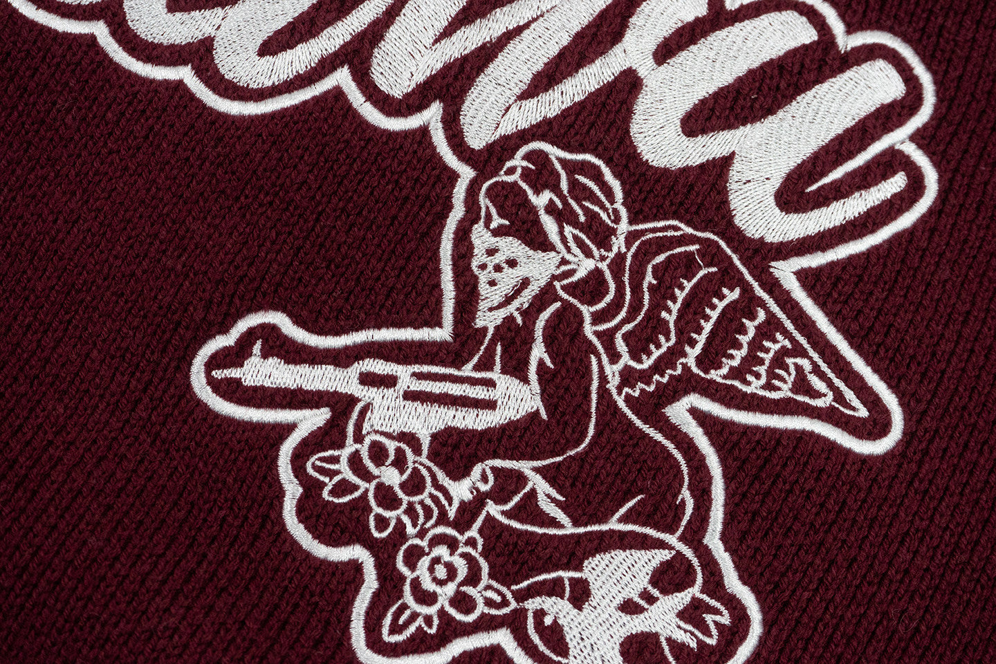 GRAF&WU Trust In Graf Embroidered AK47 Angel Knitted Hoodie Sweater