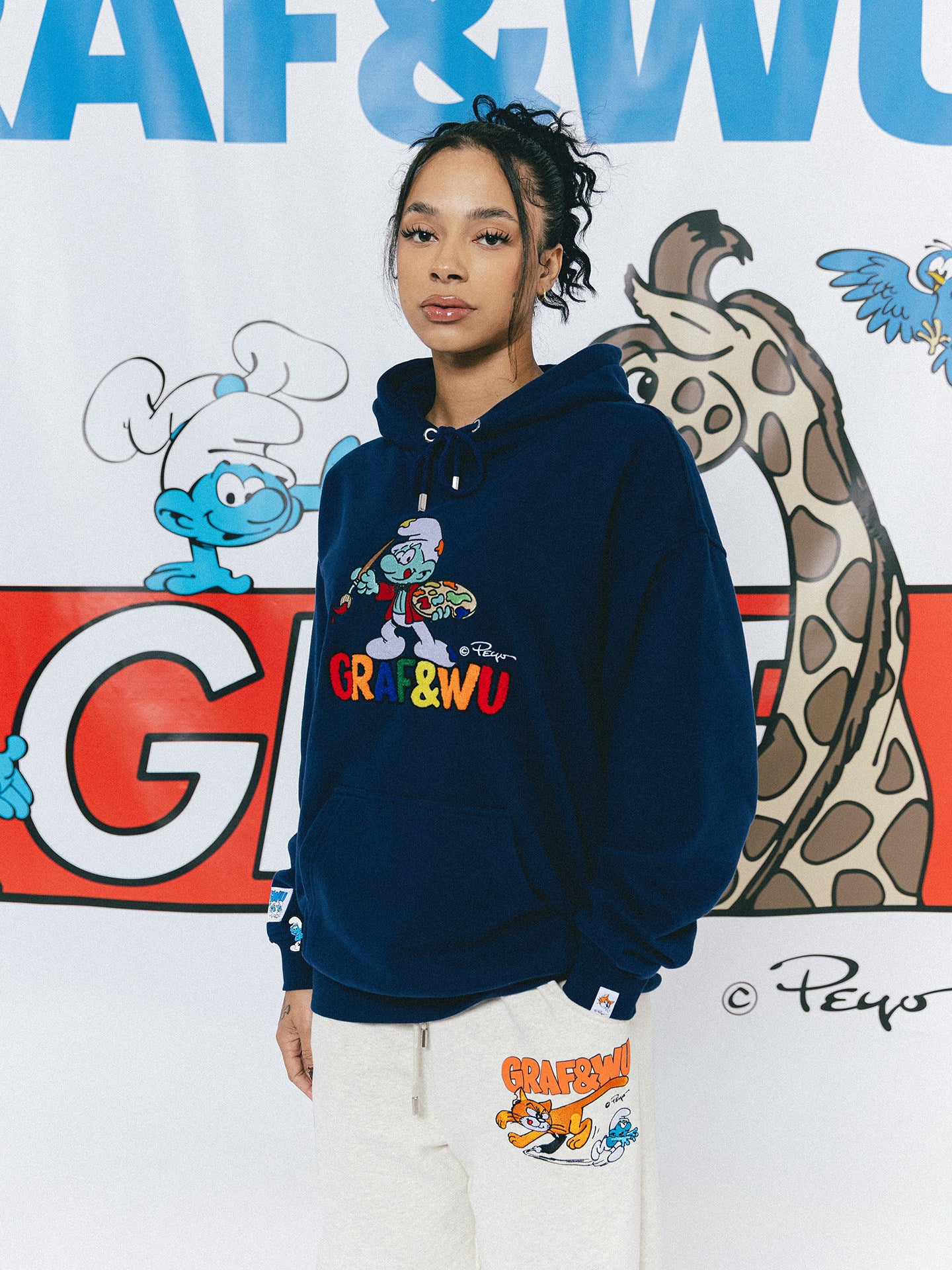 GRAF X SMURF Dancing Star Flower Embroidered Cartoon Fleece Hoodie