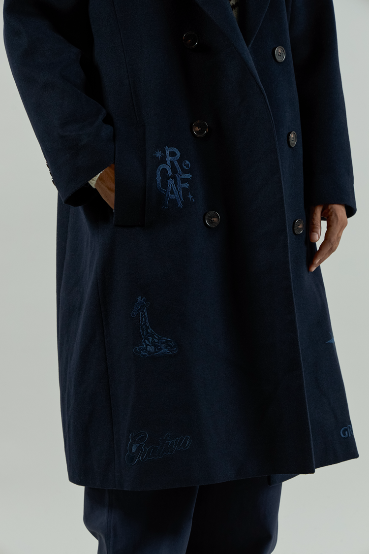 GRAF&WU Brand Logo Embroidered Overcoat Gang Style Wool Jacket