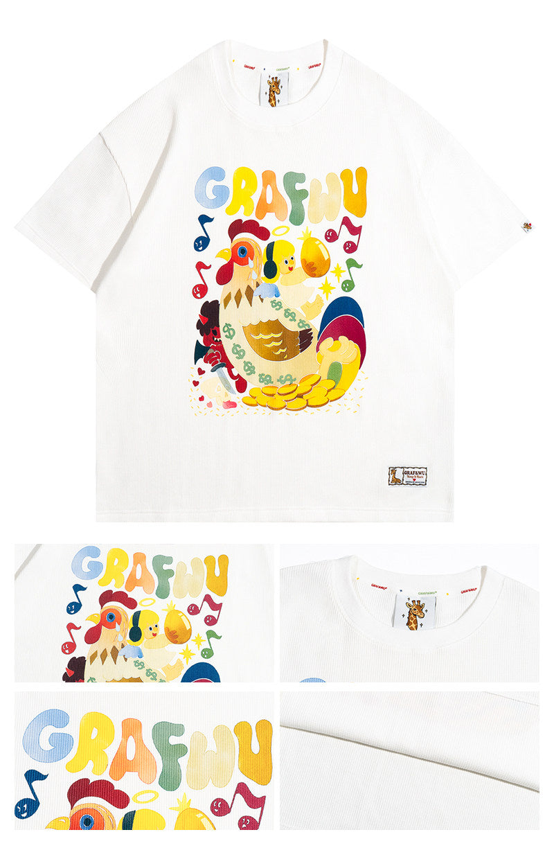 GRAF&WU Giraffe Fable Killing the Egg-Laying Goose Streetwear Casual T-Shirt
