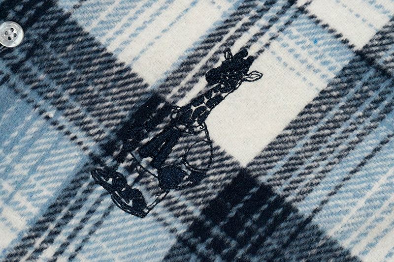 GRAF&WU Porcelain Blue Embroidered Deer Streetwear Loose Thick Shirt