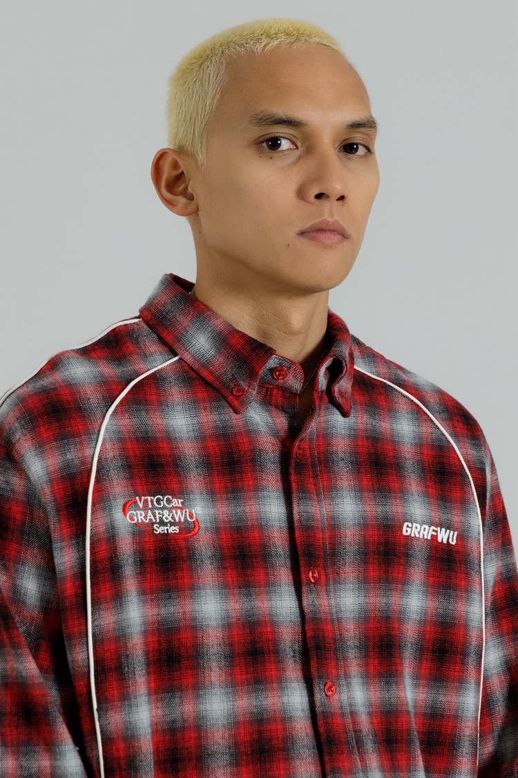 GRAF&WU Racing-themed Embroidered Streetwear Loose Brushed Shirt