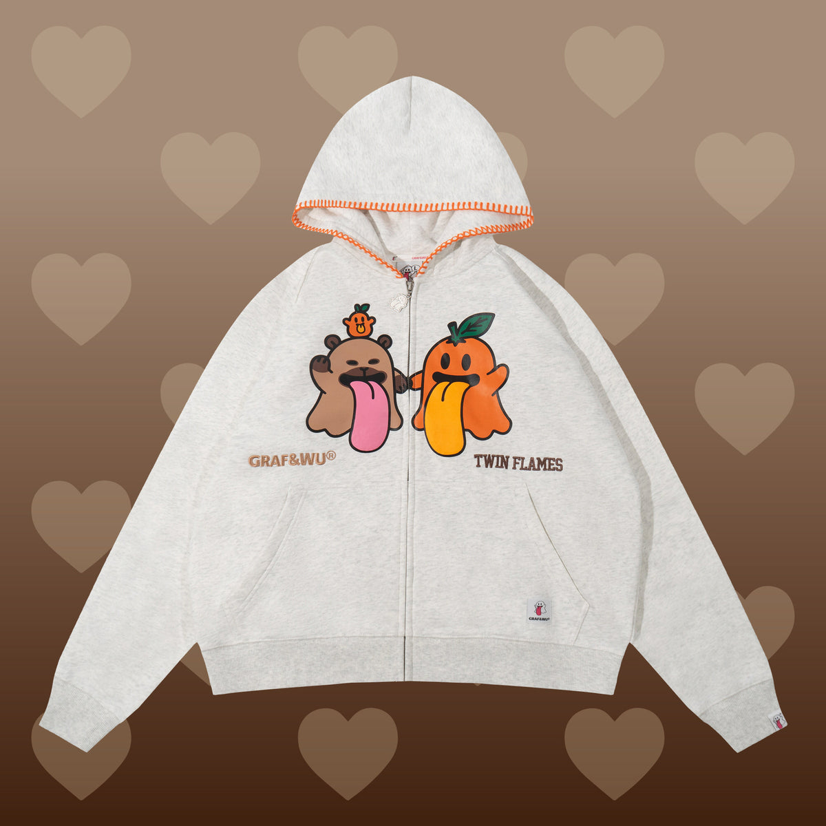 GRAF&WU Twin Flame Cute Ghost Stitching Loose Striped Couple's Sweatshirt Cardigan