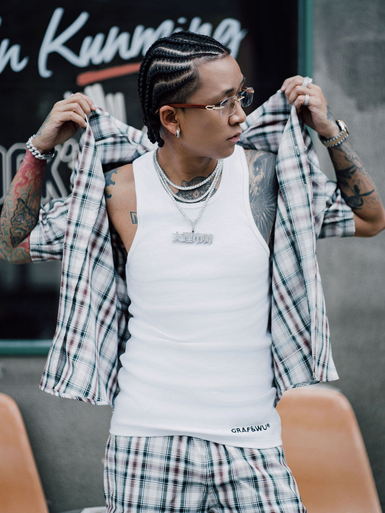 GRAF&WU Classic Embroidered Giraffe Check Casual Short-Sleeve Shirt