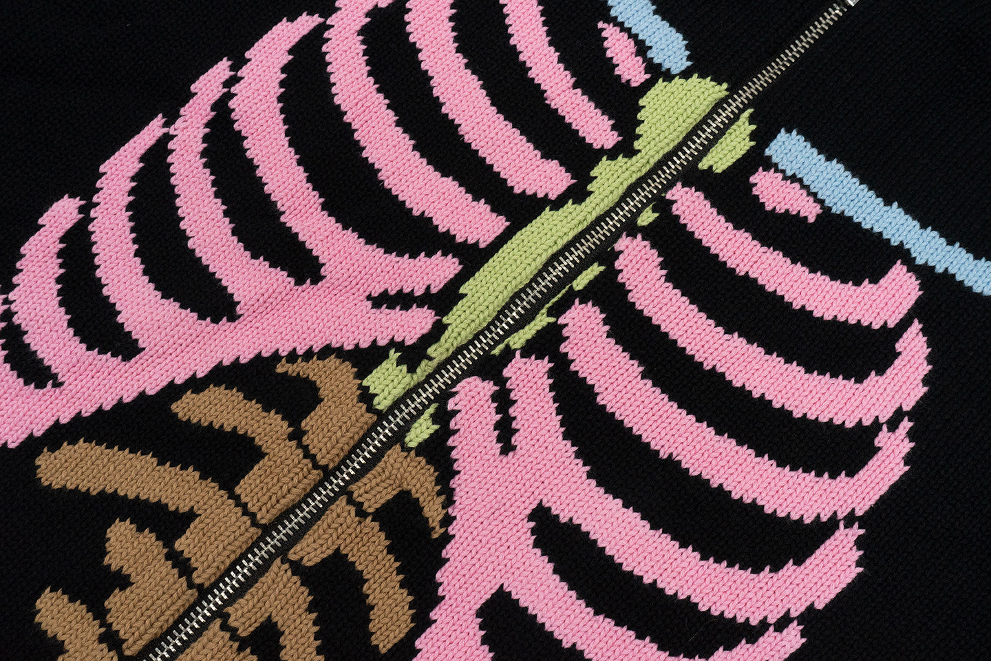 GRAF&WU Colorful Ribcage Knit Zip Up Hoodie Skeleton Streetwear