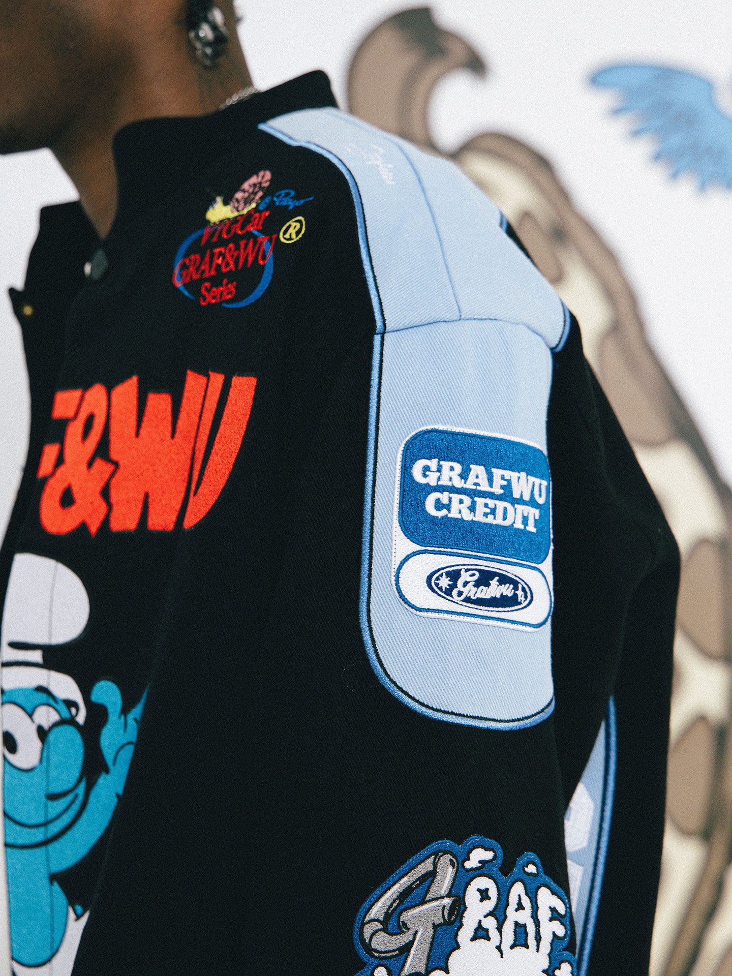 GRAF X SMURF Collaboration Fashion Embroidered Racing Jacket | Limited Edition Streetwear