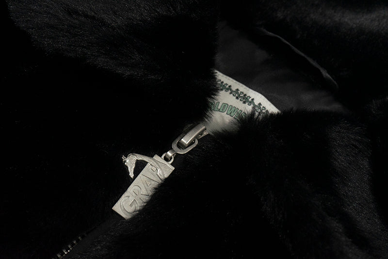 GRAF&WU Snakeskin Patch Embroidery Logo Faux Fur Jacket - Luxury Streetwear Coat