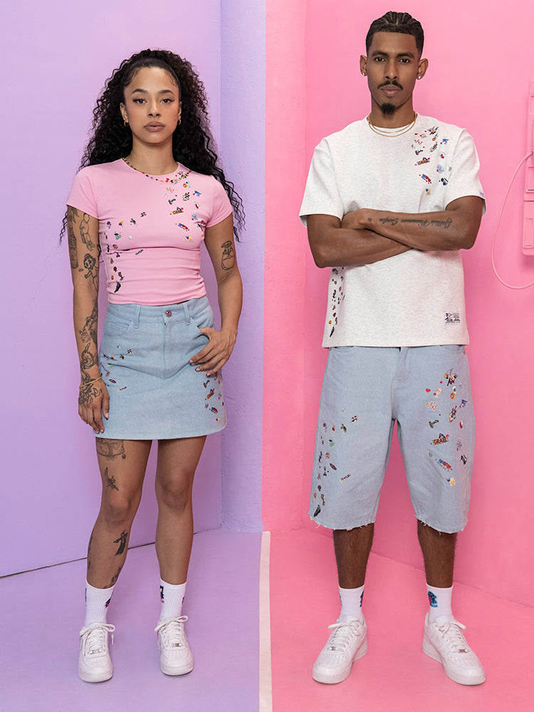 GRAFWU Y2K Sticker Pattern Brand Logo Shorts