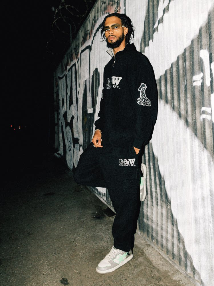 GRAF&WU Fashion Embroidery Design Fleece Cargo Pants