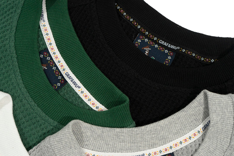 GRAF&WU Running Doberman Embroidery Waffle Cotton Long Sleeve Shirt