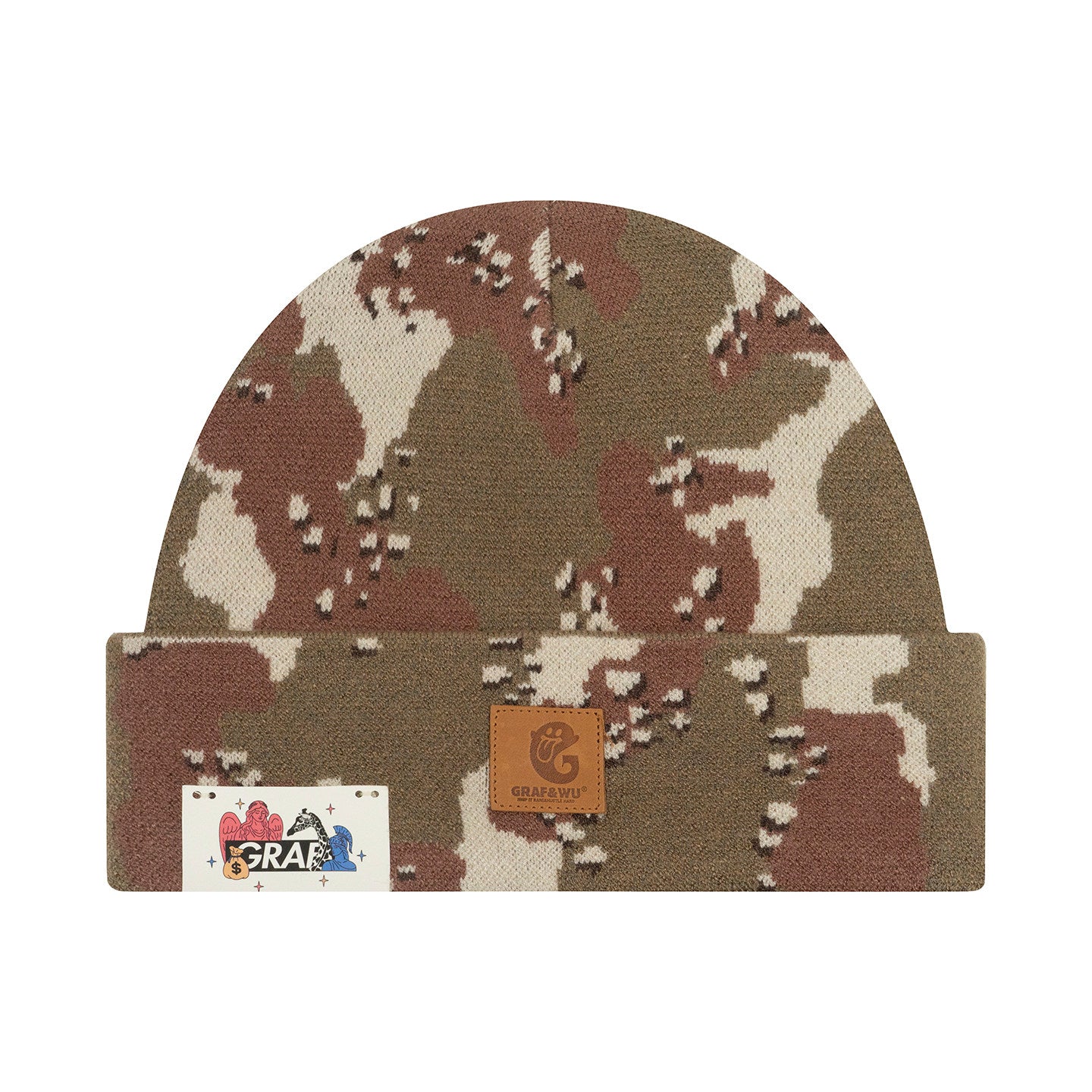 GRAF&WU Cute Ghost G Letter Leather Label Knitted Beanie