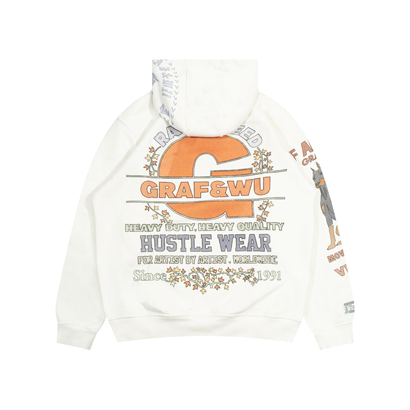 GRAF&WU Fallen Leaves Floral Letter Brass Button Fleece Hoodie