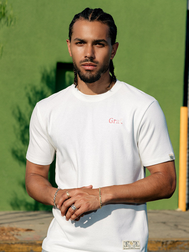 GRAF&WU Brand Letter Embroidered Graphic Tee Unisex Oversized Streetwear
