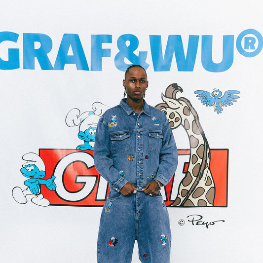 GRAF X SMURF Animal Character Embroidered Denim Jacket
