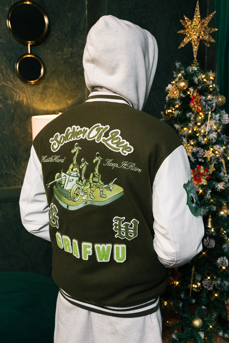 GRAF&WU Soldier Deer Woolen Leather-sleeved Baseball Jacket