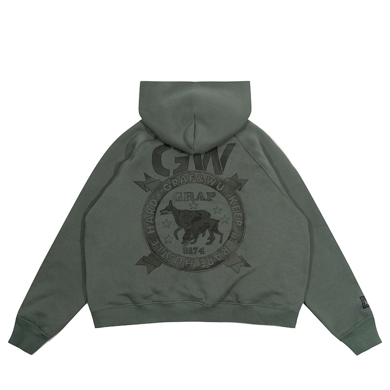 GRAF&WU Vintage Doberman Print Fleece Zip-Up Hoodie