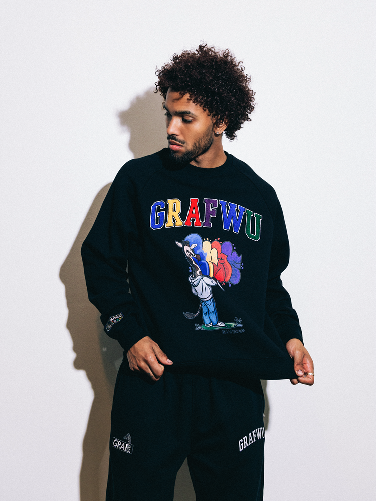 GRAF&WU Street Activity Giraffe Retro Thin Fleece Crewneck Sweatshirt
