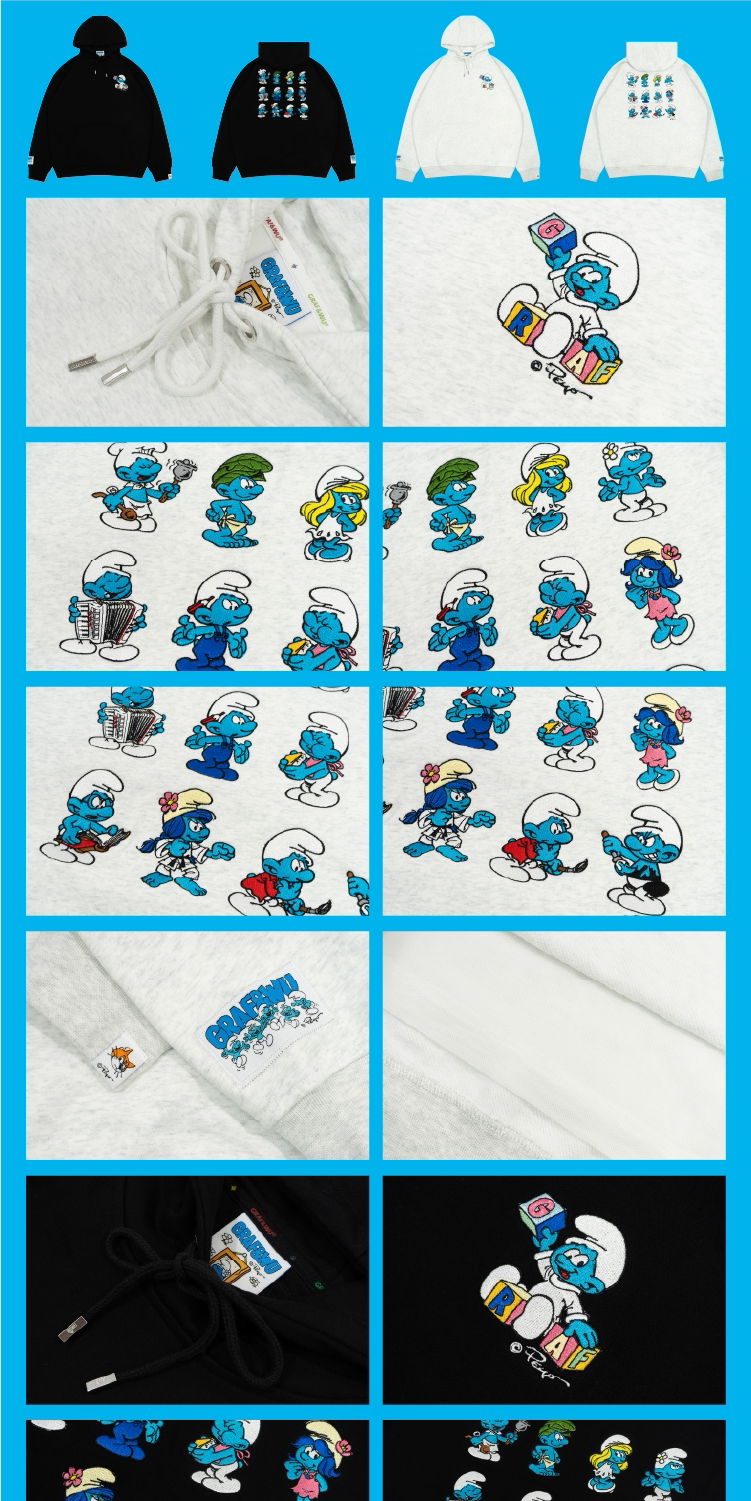 GRAF X SMURF 12 Smurf Characters Embroidered Fleece Hoodies