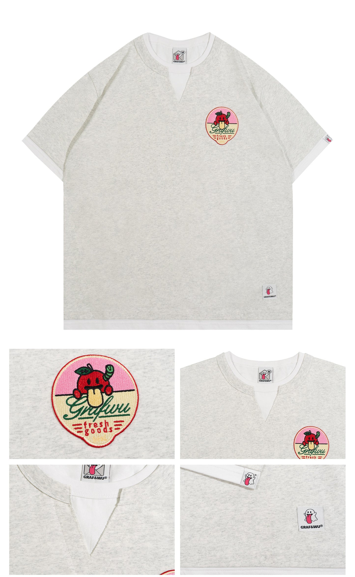 GRAF&WU Vintage Fake Two-Piece Notch Crew Neck T-Shirt