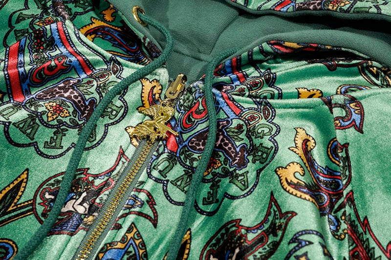 GRAF&WU Paisley Velvet Reversible Thick Pullover Hoodie