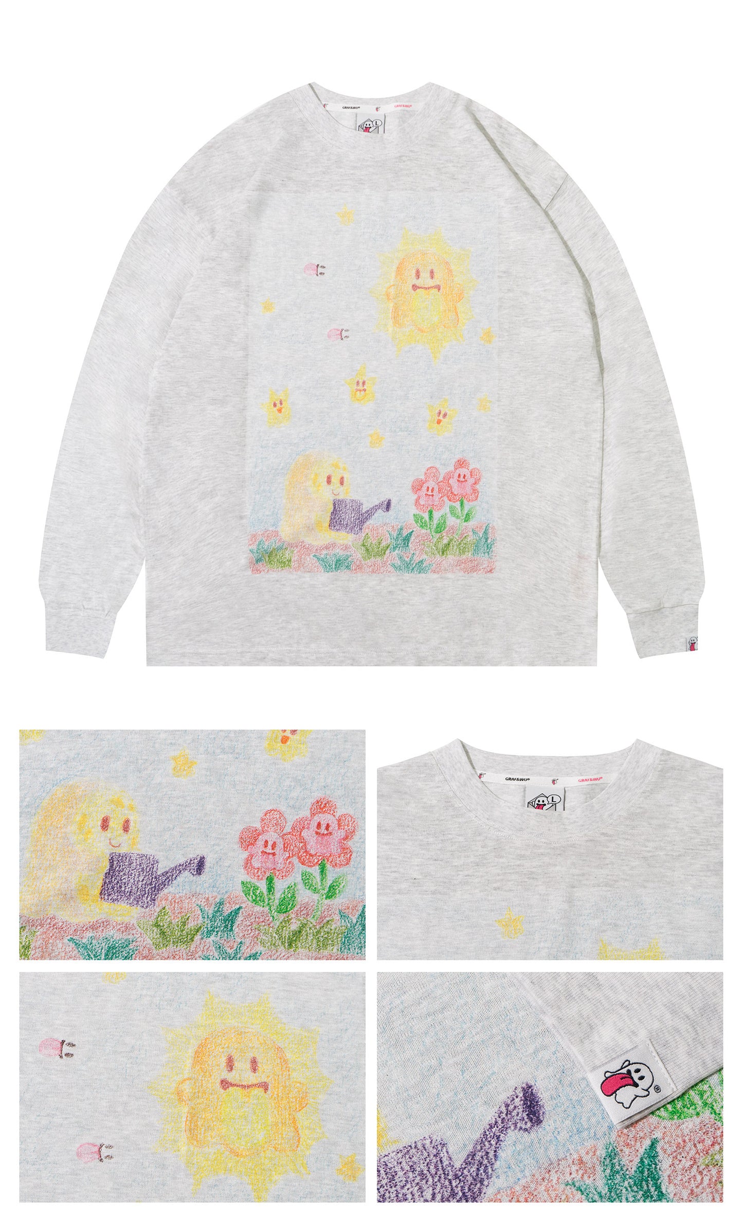 GRAF&WU Tencel Thin Long-Sleeve Cute Ghost Planet Art Shirt