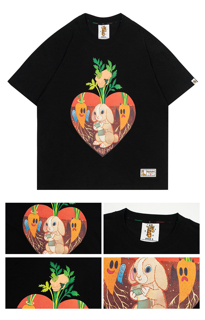 GRAF&WU【Giraffe Fable】Waiting Rabbit Run into Tree Stump Devil Angel Carrot T-shirt