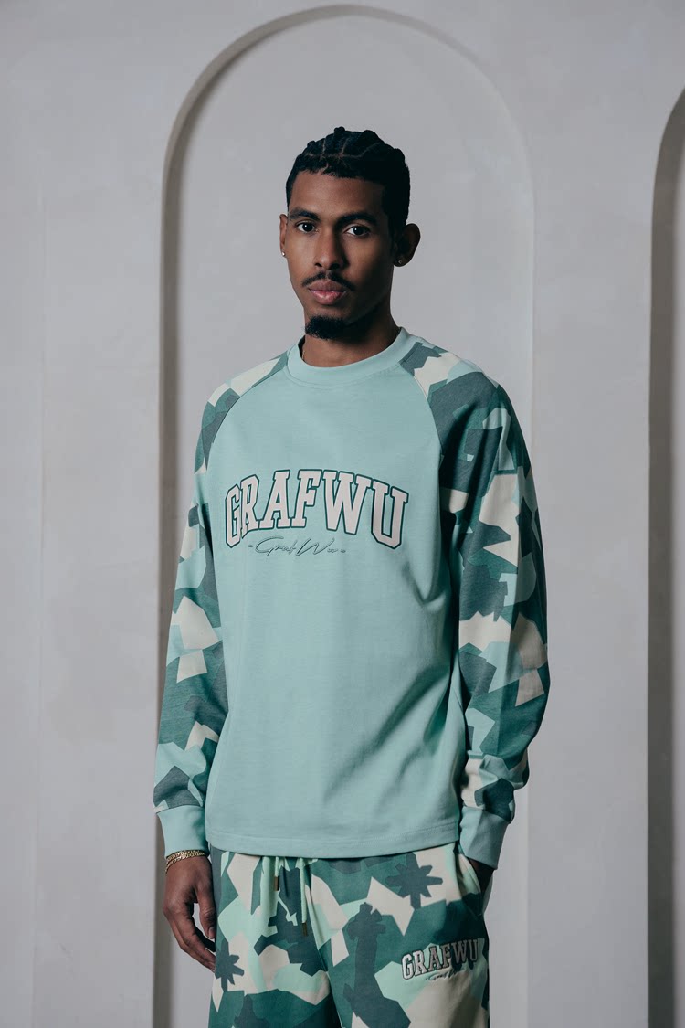 GRAF&WU Hidden Attack Camouflage Loose Raglan Long-Sleeve T-Shirt