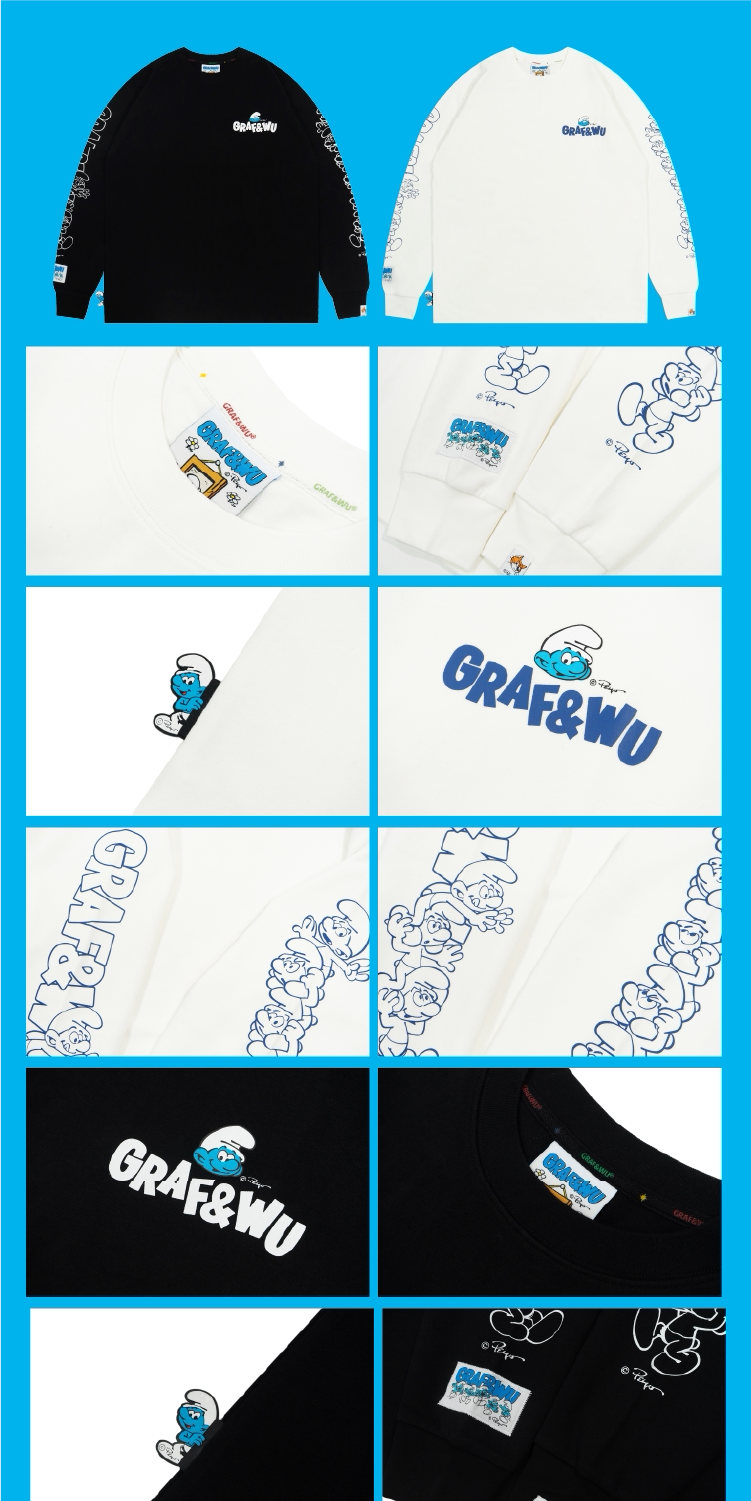 GRAF X SMURF Character Jenga Style Printed Cotton Long Sleeve Shirt
