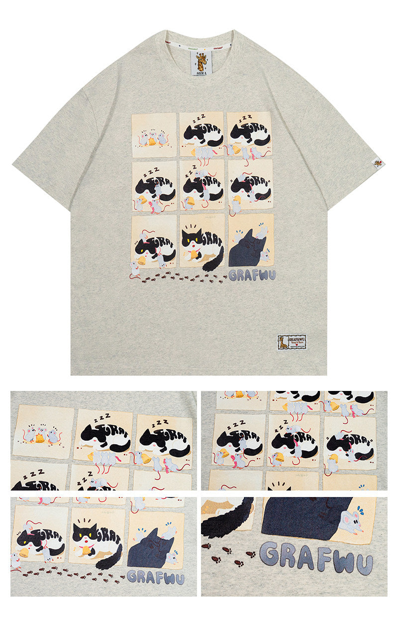 GRAF&WU Giraffe Fable Cow Cat and Bell Streetwear Thin Cool Feeling fabric T-Shirt
