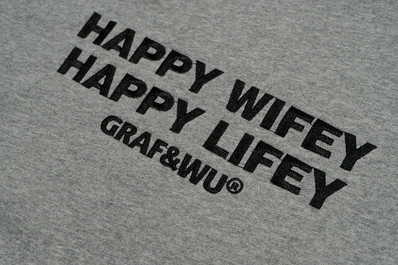 GRAF&WU Happy Wifey Lifey Hoodie | Grey Cartoon Graphic Streetwear