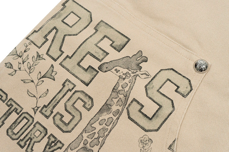 GRAF&WU Vintage Distressed Cargo Shorts | Giraffe Floral Canvas