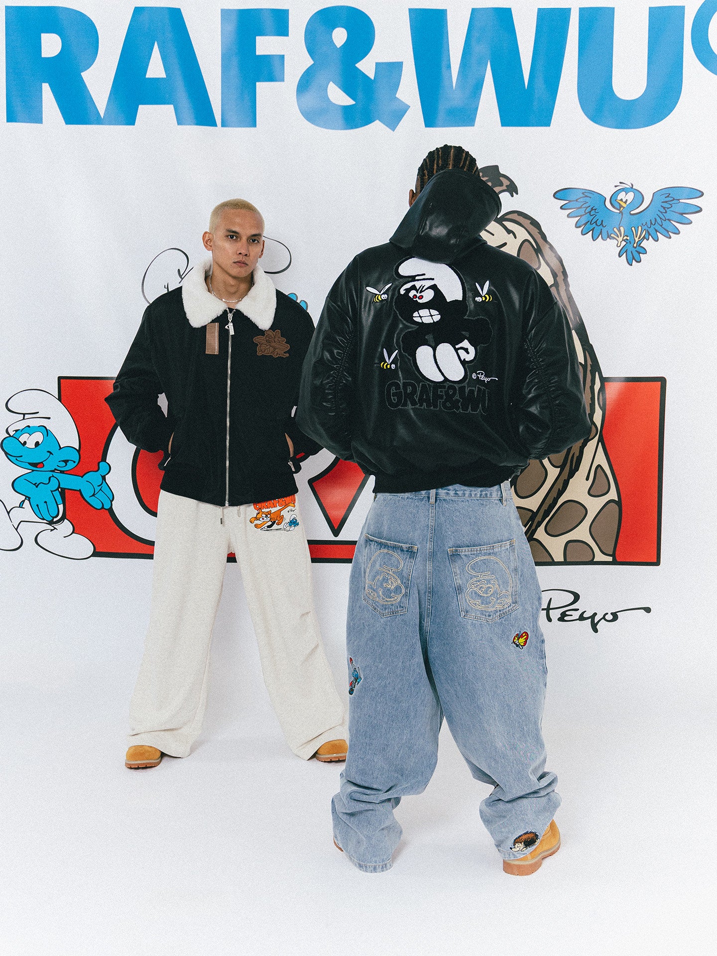 GRAF X SMURF Collaboration Fashion Fur Collar Thick Bomber Jacket