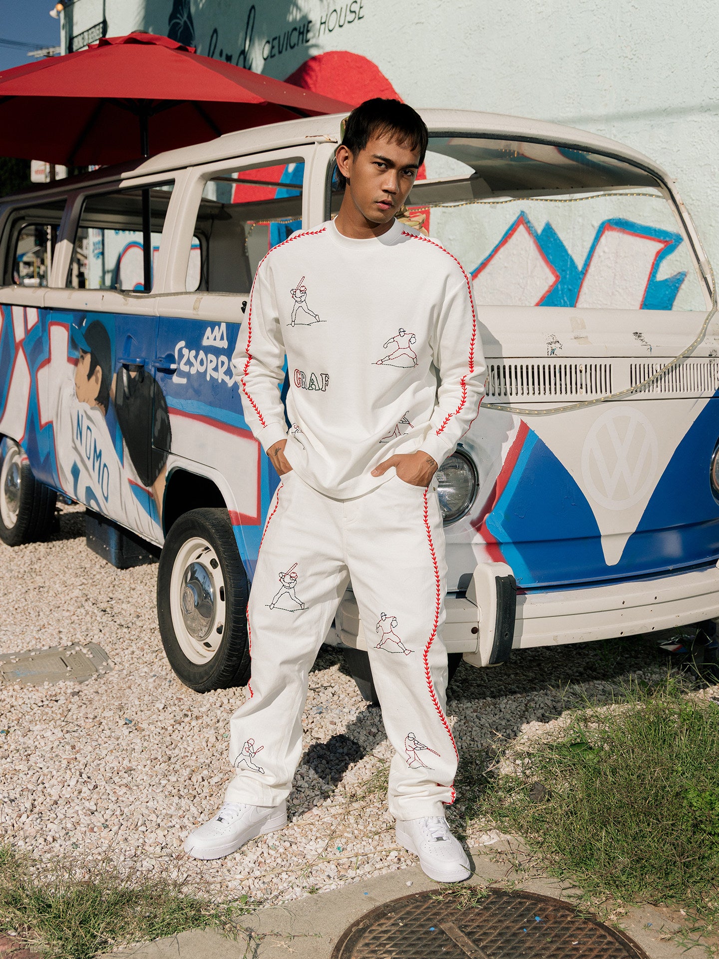 GRAF&WU Baseball Figure Handmade Embroidered Fashion Pants